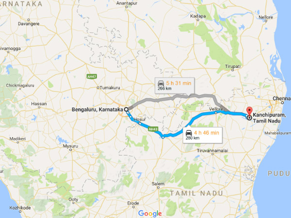 distance from bengaluru to kanchipuram distance from bengaluru to kanchipuram