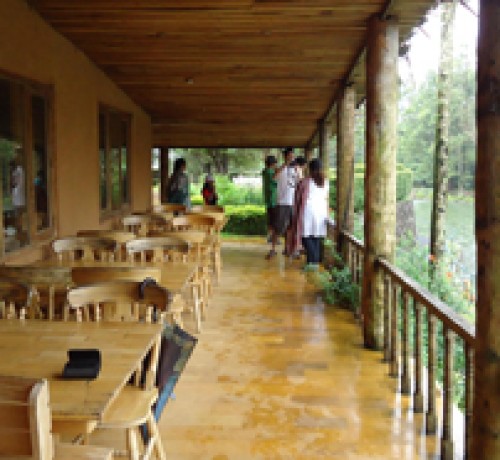 Dining space overlooking lake