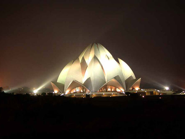 Lotus Temple Lit Up in the Evening