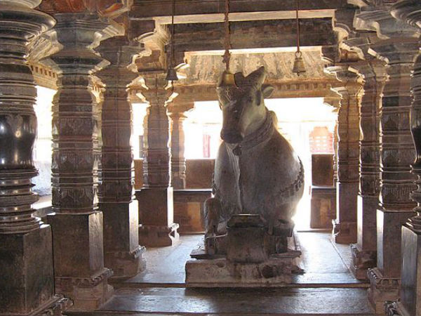 Nandi (Bull) statue inside Madhukeshwara Temple