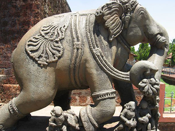 Carved Elephant at the Entrance of the Temple