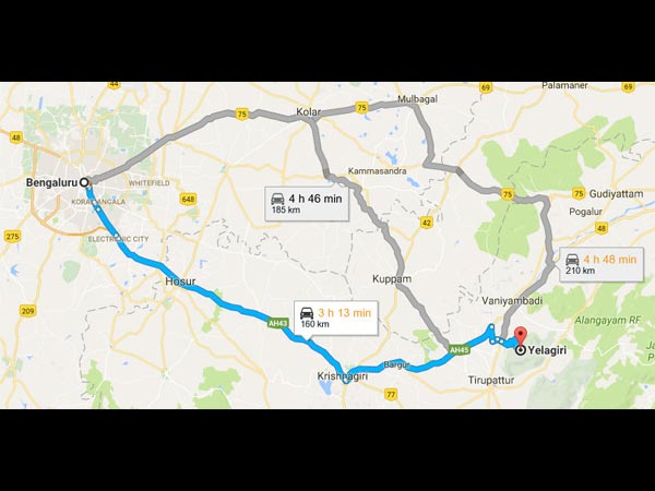 Routes From Bangalore To Yelagiri