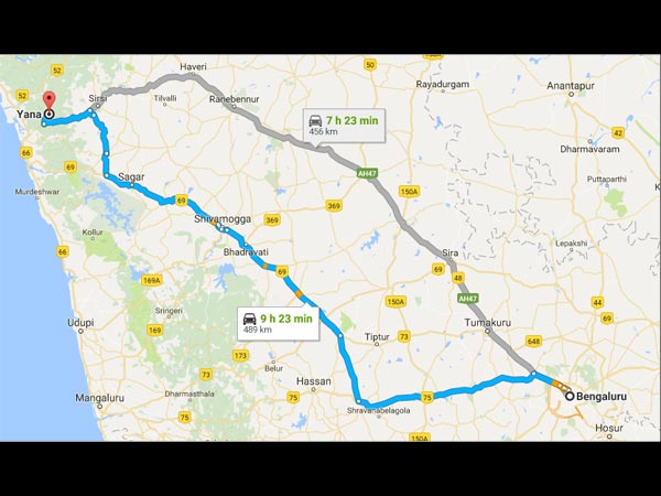 Routes From Bangalore To Yana