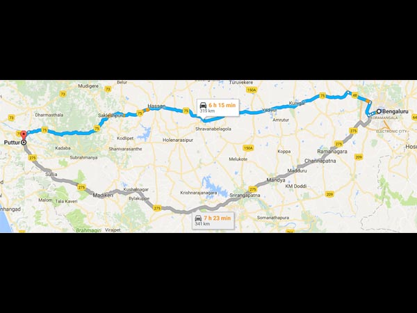 Routes From Bangalore To Puttur