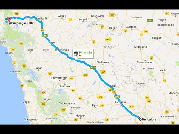 Route From Bangalore To Dudhsagar