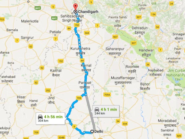 Routes From Delhi To Chandigarh