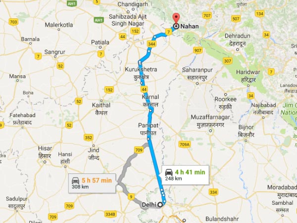 Routes From Delhi To Nahan