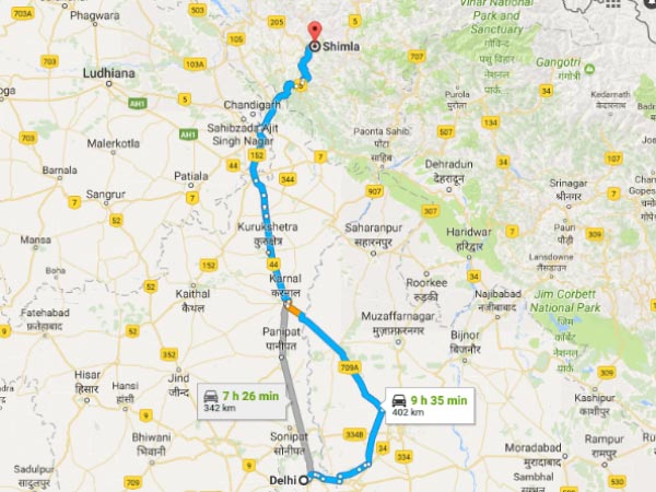 Routes From Delhi To Shimla