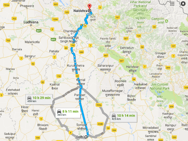 Routes From Delhi To Naldehra