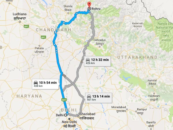 Routes From Delhi To Rohru