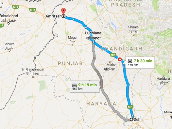 Route From Delhi To Amritsar