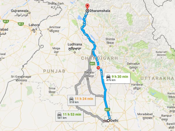 Routes From Delhi To Dharamshala