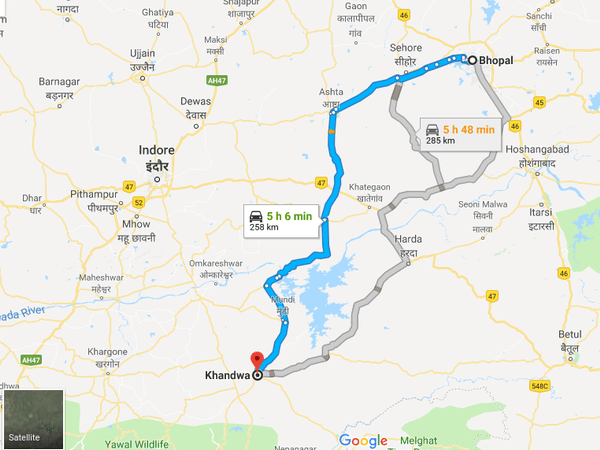 How To Reach Khandwa From Bhopal
