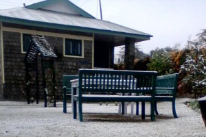 Resort during snowfall