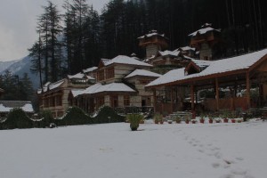 Resort during snowfall