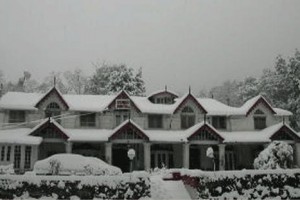 Hotel during snowfall