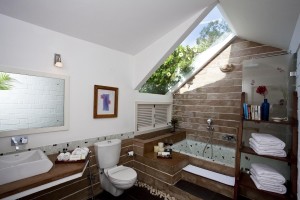 Open skylight bathroom