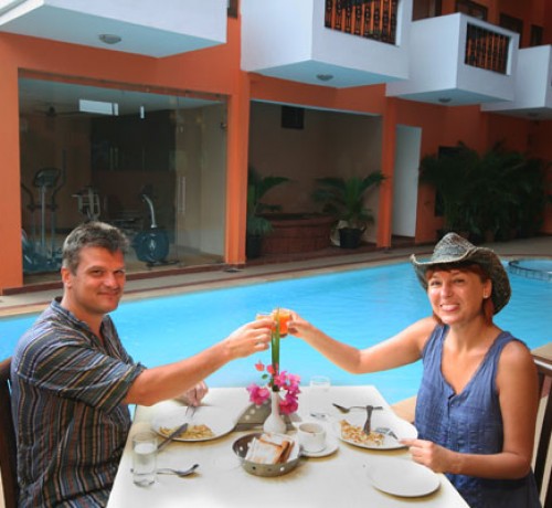 Couple enjoying drinks