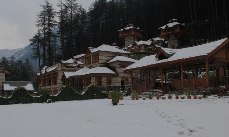 Resort during snowfall
