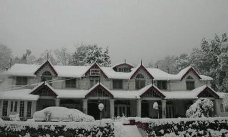 Hotel during snowfall