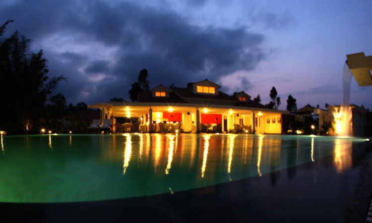 Pool view at night